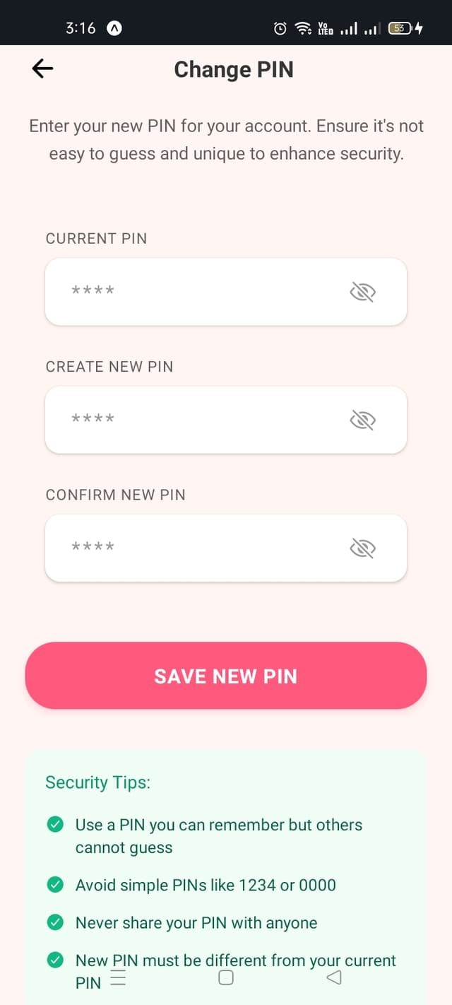 Change PIN Screen
