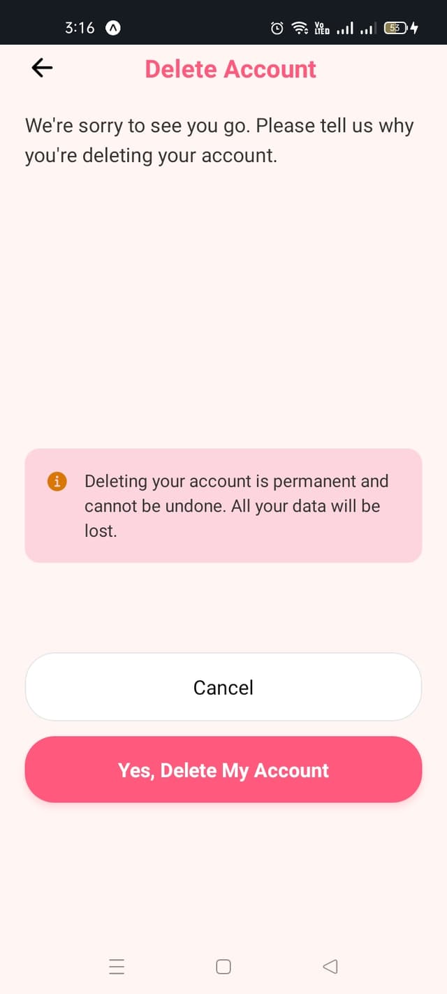 Delete Account Screen