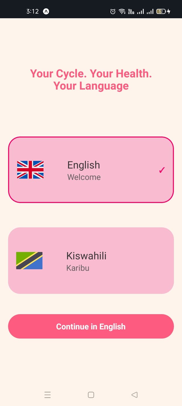Language Selection Screen